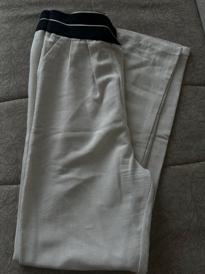 Kadın Keten Beyaz Kemerli Pantolon - Görsel 3