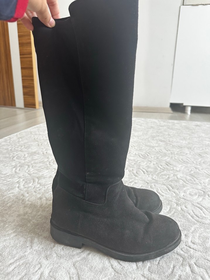 Siyah Süet Kadın Dizüstü Botlar - Görsel 2