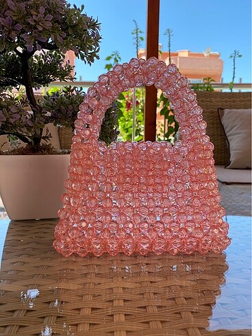  Beden pembe Renk pembe kristal boncuk çanta