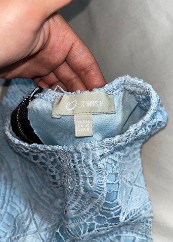 Dantelli Nakışlı Mavi Kısa Crop Top - Görsel 3