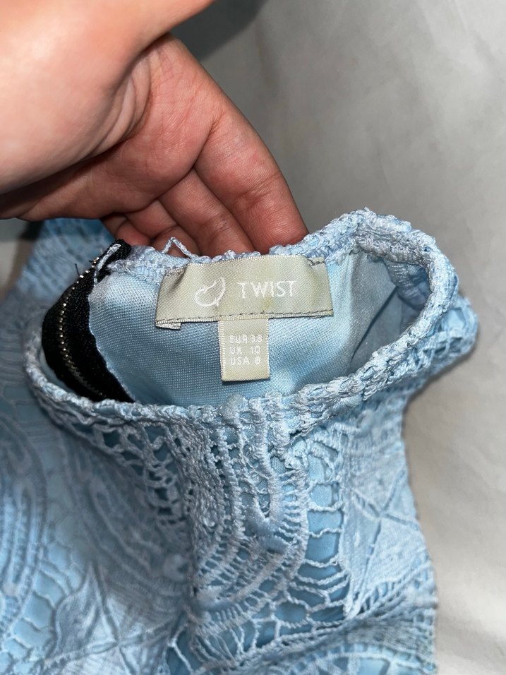 Dantelli Nakışlı Mavi Kısa Crop Top - Görsel 3