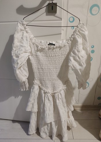 Beyaz Mini Bohem Elbise