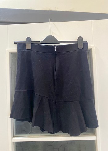 Siyah Süet Volanlı Mini Etek - Görsel 3