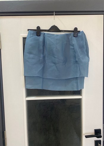 Kadın Mavi Keten Mini Etek - Görsel 2