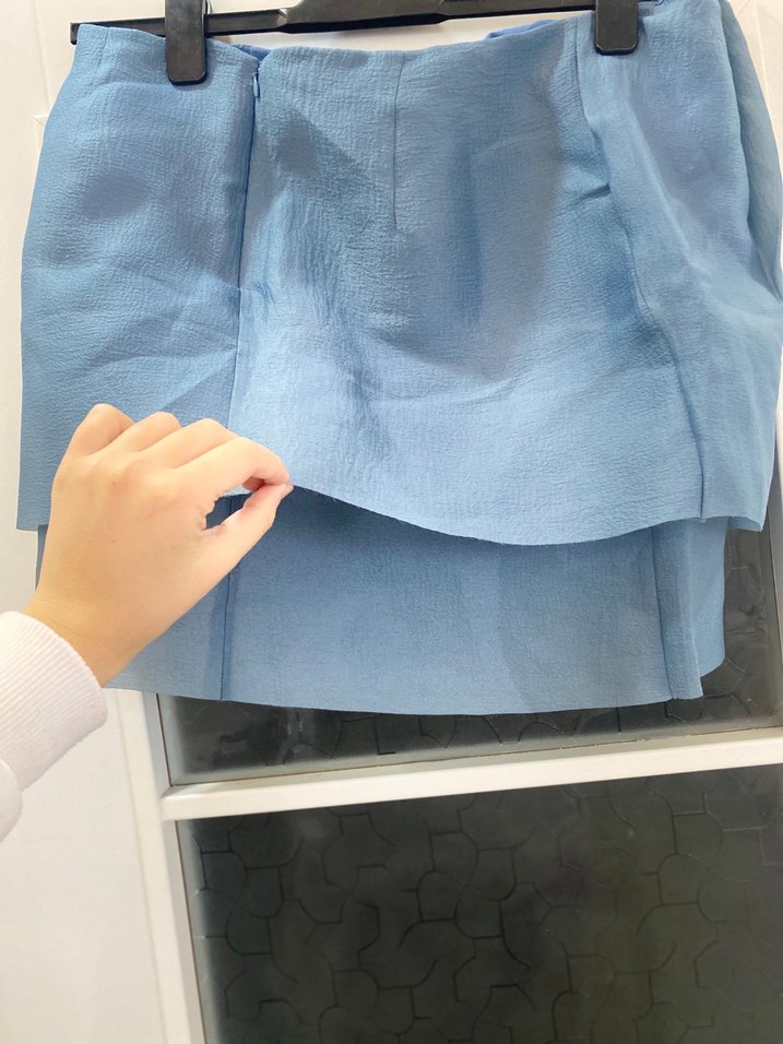 Kadın Mavi Keten Mini Etek - Görsel 3