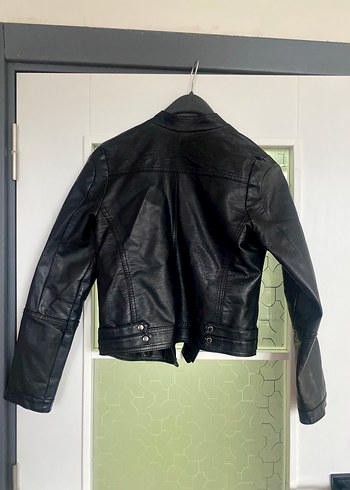 Kadın Siyah Deri Biker Ceket - Görsel 3