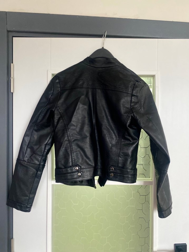 Kadın Siyah Deri Biker Ceket - Görsel 3