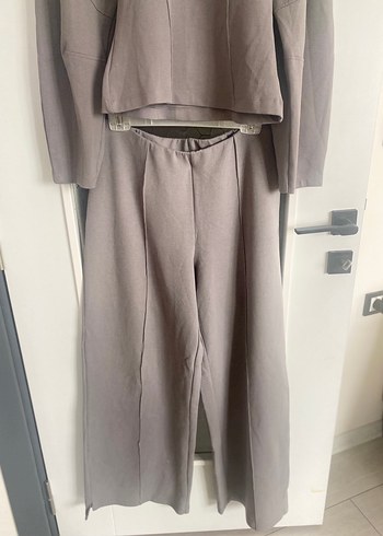Gri Uzun Kollu Keten Kadın Takım - Görsel 3