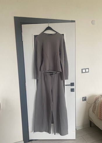 Gri Uzun Kollu Keten Kadın Takım - Görsel 4