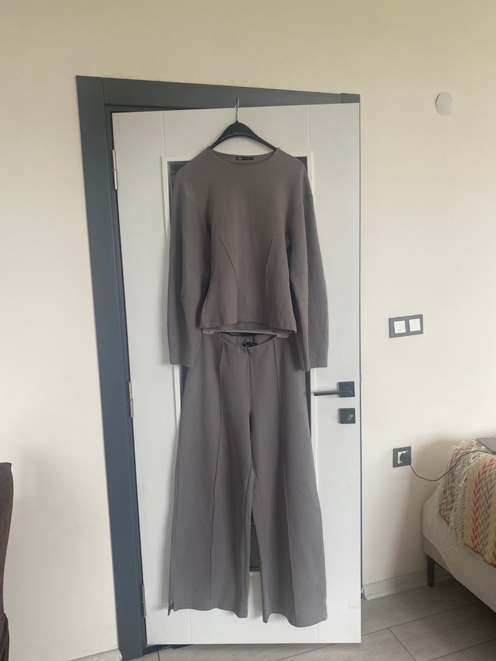 Gri Uzun Kollu Keten Kadın Takım - Görsel 4