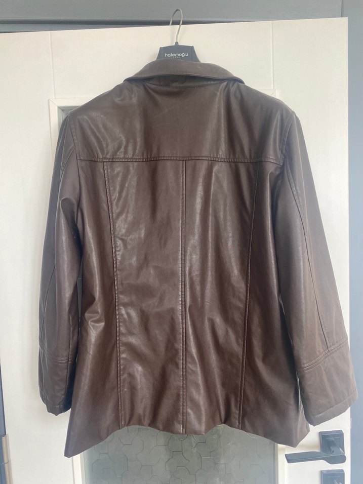 Kadın Kahverengi Deri Midi Ceket - Görsel 3