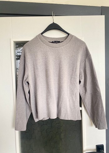 Gri Kadın Yün Kazak, Bisiklet Yaka, Rahat Kesim - Görsel 2