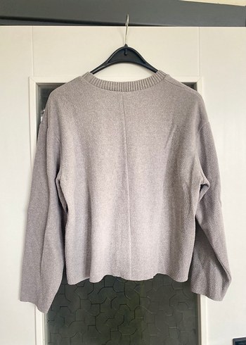 Gri Kadın Yün Kazak, Bisiklet Yaka, Rahat Kesim - Görsel 4