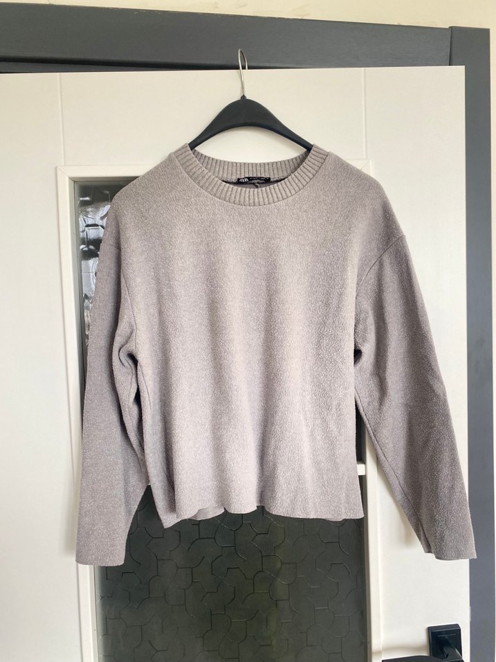 Gri Kadın Yün Kazak, Bisiklet Yaka, Rahat Kesim - Görsel 2