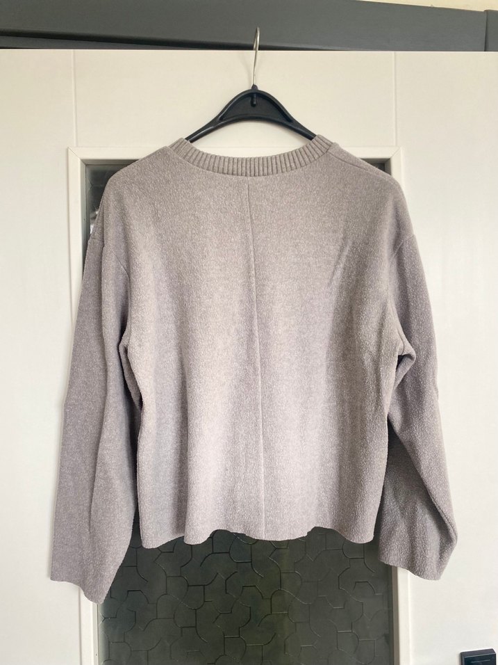 Gri Kadın Yün Kazak, Bisiklet Yaka, Rahat Kesim - Görsel 4