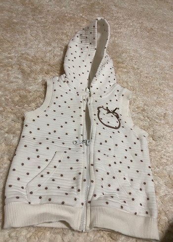 Kız Çocuk Kapüşonlu Beyaz Nakışlı Yelek - Görsel 2