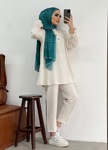 Yazlık Keten Tunik Pantalon Takım
