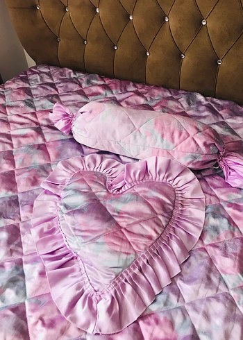 Mor Tonlarda Batik Desenli Yatak Örtüsü Takımı 3 parça - Görsel 3