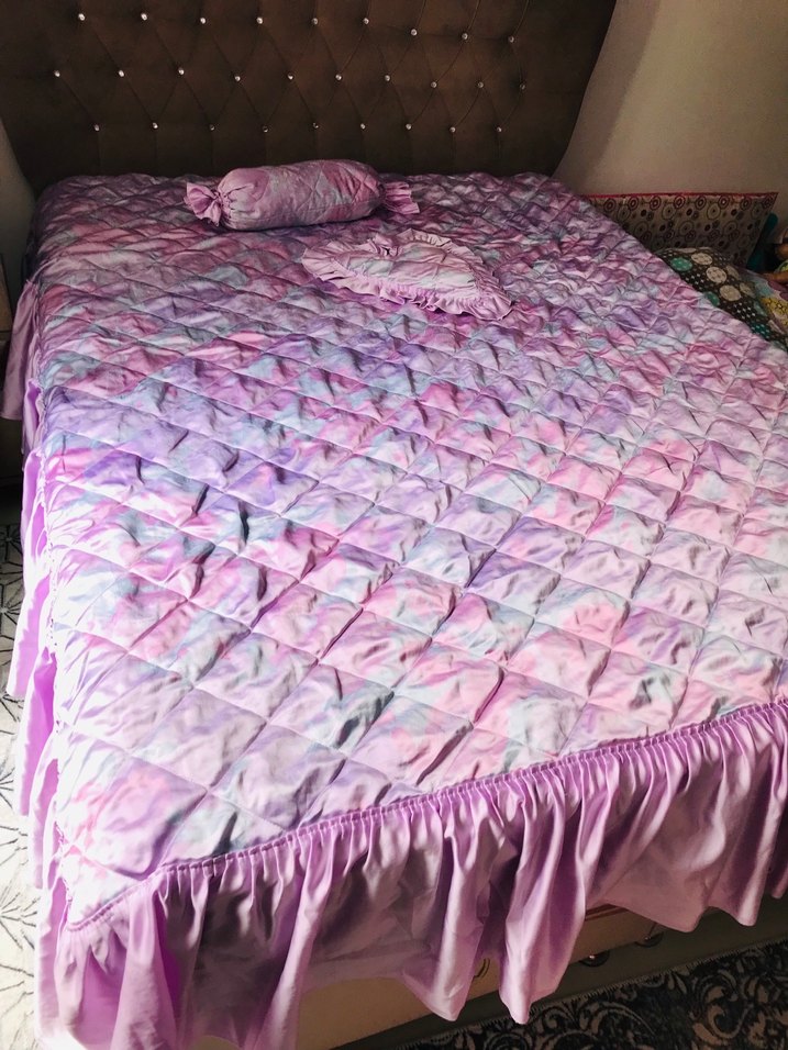 Mor Tonlarda Batik Desenli Yatak Örtüsü Takımı 3 parça - Görsel 2