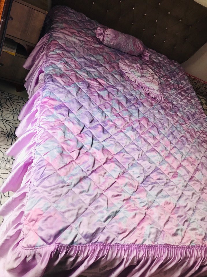 Mor Tonlarda Batik Desenli Yatak Örtüsü Takımı 3 parça - Görsel 5