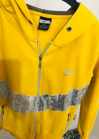 NIKE ORJİNAL Sarı Kadın Kapüşonlu Fermuarlı Sweatshirt - Görsel 9