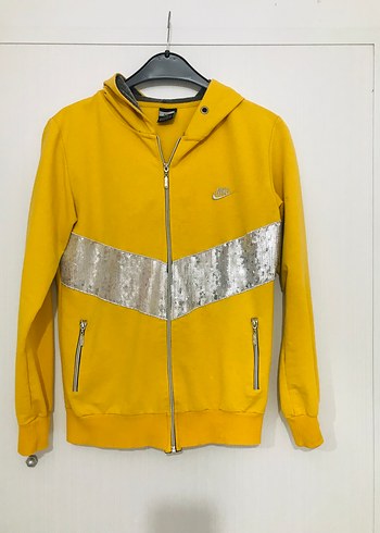 NIKE ORJİNAL Sarı Kadın Kapüşonlu Fermuarlı Sweatshirt - Görsel 5