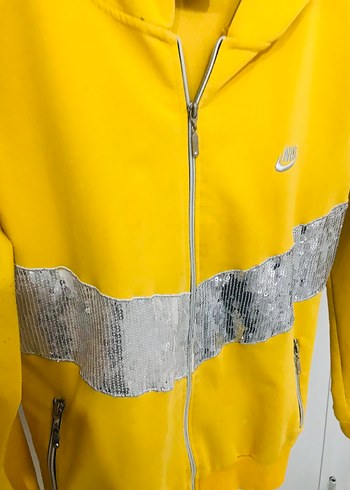 NIKE ORJİNAL Sarı Kadın Kapüşonlu Fermuarlı Sweatshirt - Görsel 11