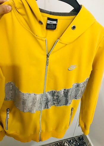 NIKE ORJİNAL Sarı Kadın Kapüşonlu Fermuarlı Sweatshirt - Görsel 10