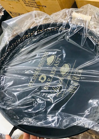 MetalSiyah Bohem Desenli Yuvarlak Tepsi - Görsel 3