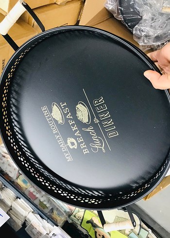 MetalSiyah Bohem Desenli Yuvarlak Tepsi - Görsel 5