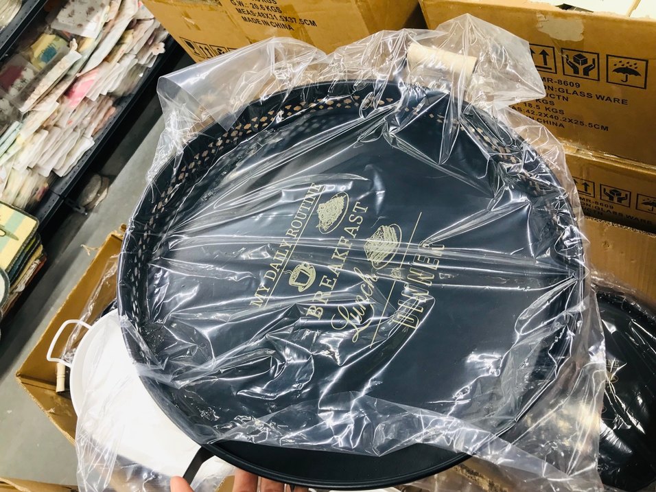 MetalSiyah Bohem Desenli Yuvarlak Tepsi - Görsel 3