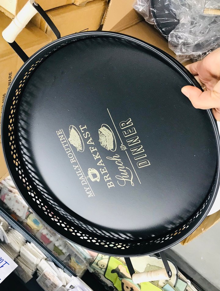 MetalSiyah Bohem Desenli Yuvarlak Tepsi - Görsel 5