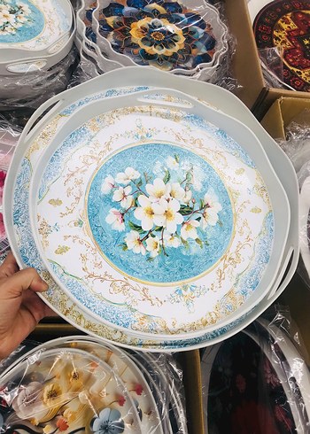 Mor Çiçek Desenli Bohem 2Li Tepsi - Görsel 4