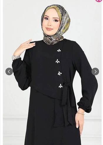 Önü Taşlı Bağcıklı çok ŞIK Tesettür siyah Elbise - Görsel 12