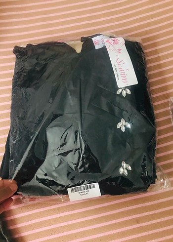 Önü Taşlı Bağcıklı çok ŞIK Tesettür siyah Elbise - Görsel 7