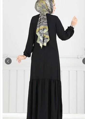 Önü Taşlı Bağcıklı çok ŞIK Tesettür siyah Elbise - Görsel 3