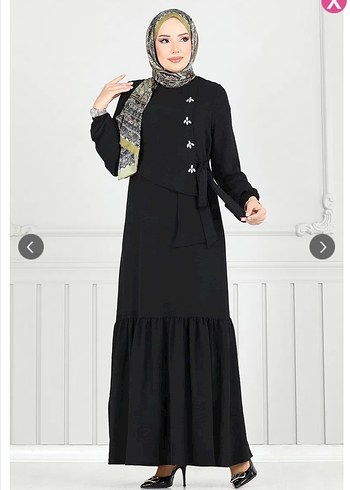 Önü Taşlı Bağcıklı çok ŞIK Tesettür siyah Elbise - Görsel 5