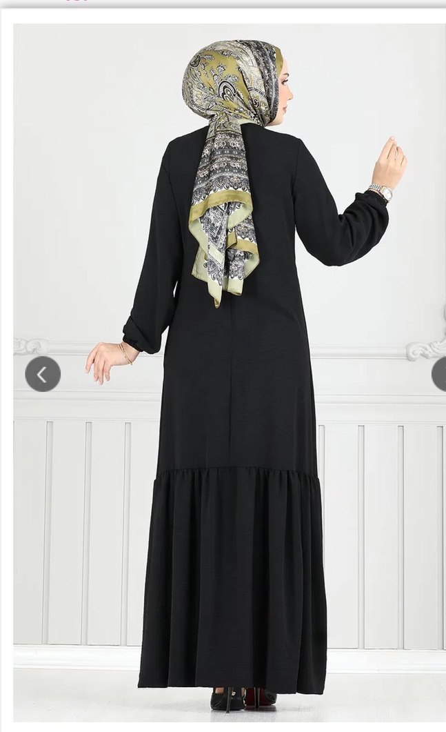 Önü Taşlı Bağcıklı çok ŞIK Tesettür siyah Elbise - Görsel 3