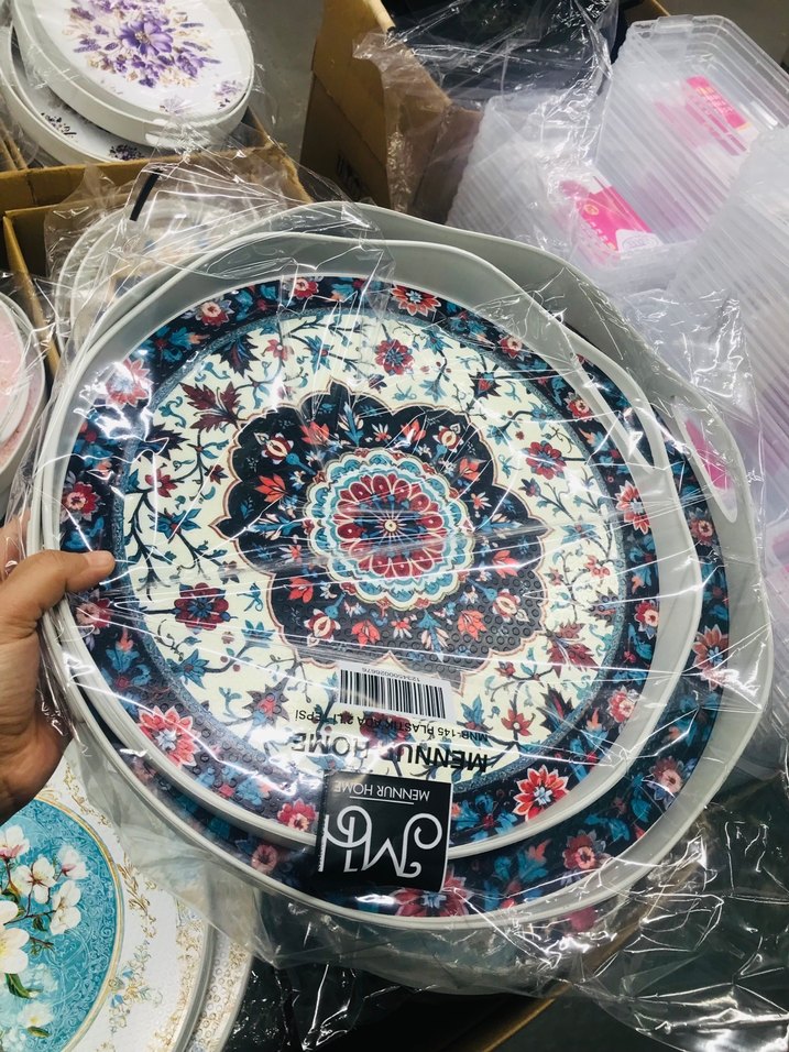 Mavi Çiçek Desenli Bohem 2Li Tepsi seti - Görsel 4