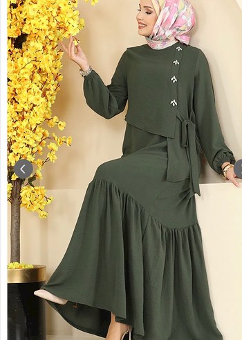 Moda Selvim Taş detaylı önden Bağcıklı ŞIK Elbise - Görsel 4