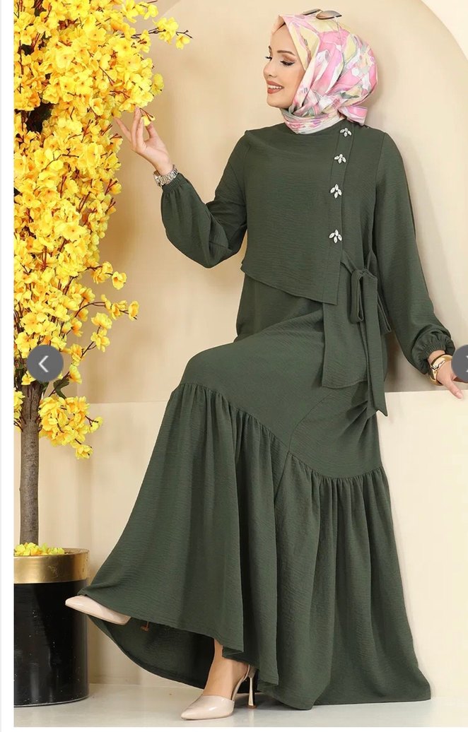 Moda Selvim Taş detaylı önden Bağcıklı ŞIK Elbise - Görsel 4