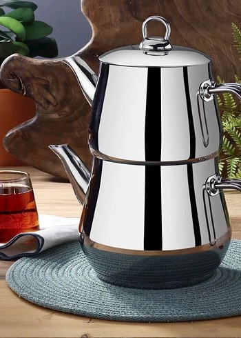 Gri Paslanmaz Çelik Çaydanlık Seti - Görsel 2