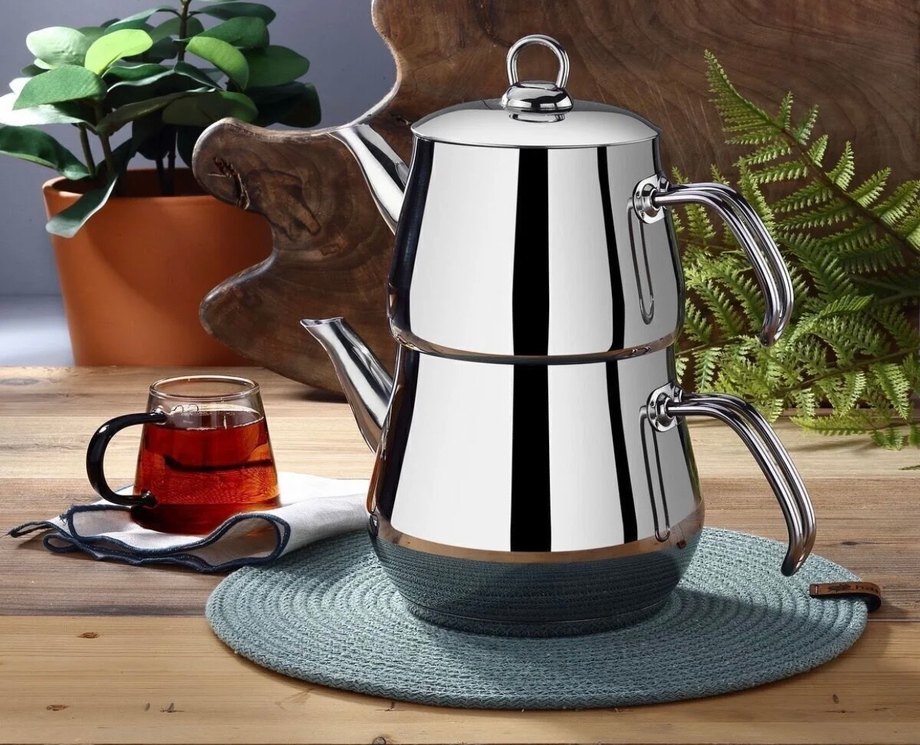 Gri Paslanmaz Çelik Çaydanlık Seti - Görsel 2