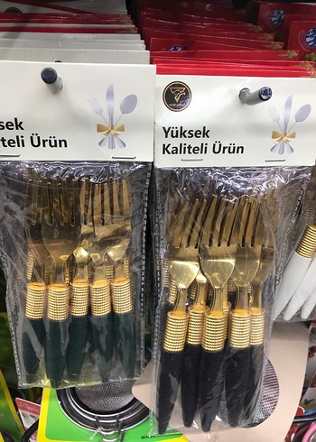 Altın Renkli Siyah Saplı Çatal Kaşık Seti - Görsel 2