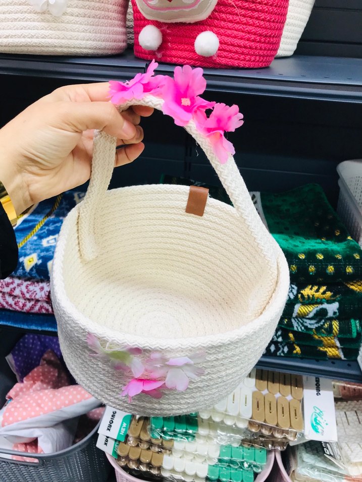 Çiçekli Pembe Saklama Sepeti - Görsel 4