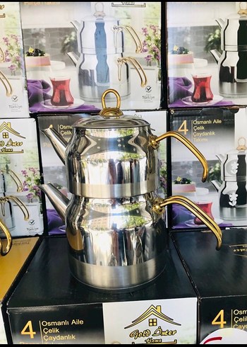 Altın Renkli Çelik Çaydanlık Takımı - Görsel 3