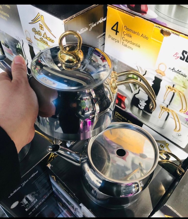 Altın Renkli Çelik Çaydanlık Takımı - Görsel 2