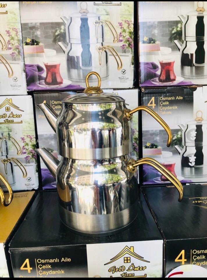 Altın Renkli Çelik Çaydanlık Takımı - Görsel 3