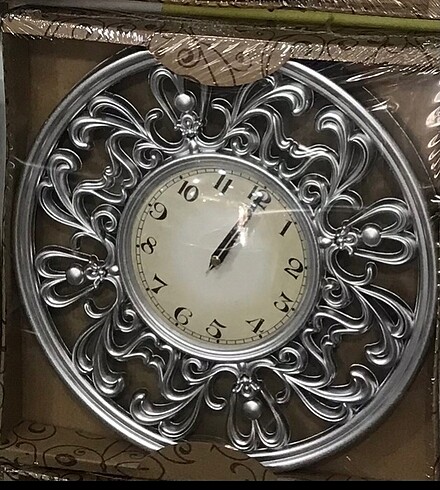 Gümüş Renk Dekoratif Duvar Saati 31x31 cm