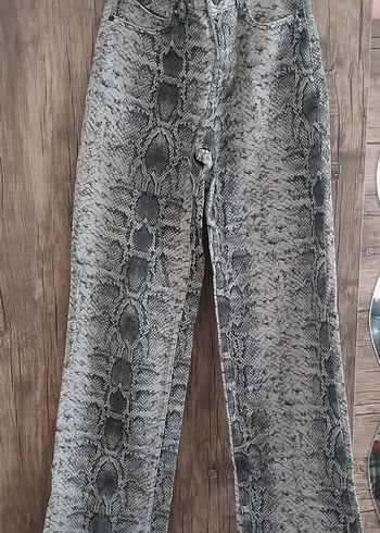 Diğer Gri Yilan Desenli Yuksek Bel Pantolon